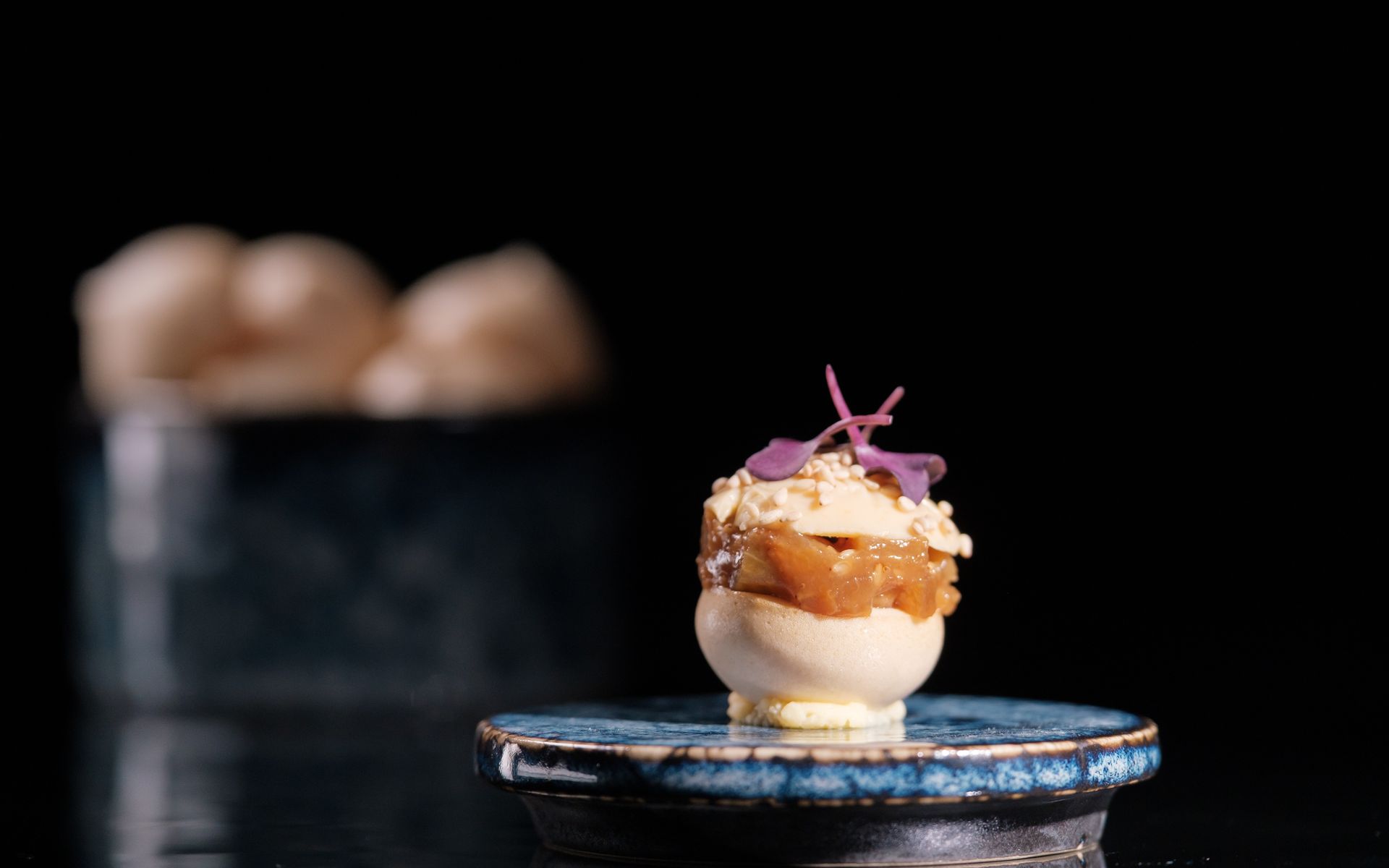 Macaron With Miso Panna Cotta and Eggplant