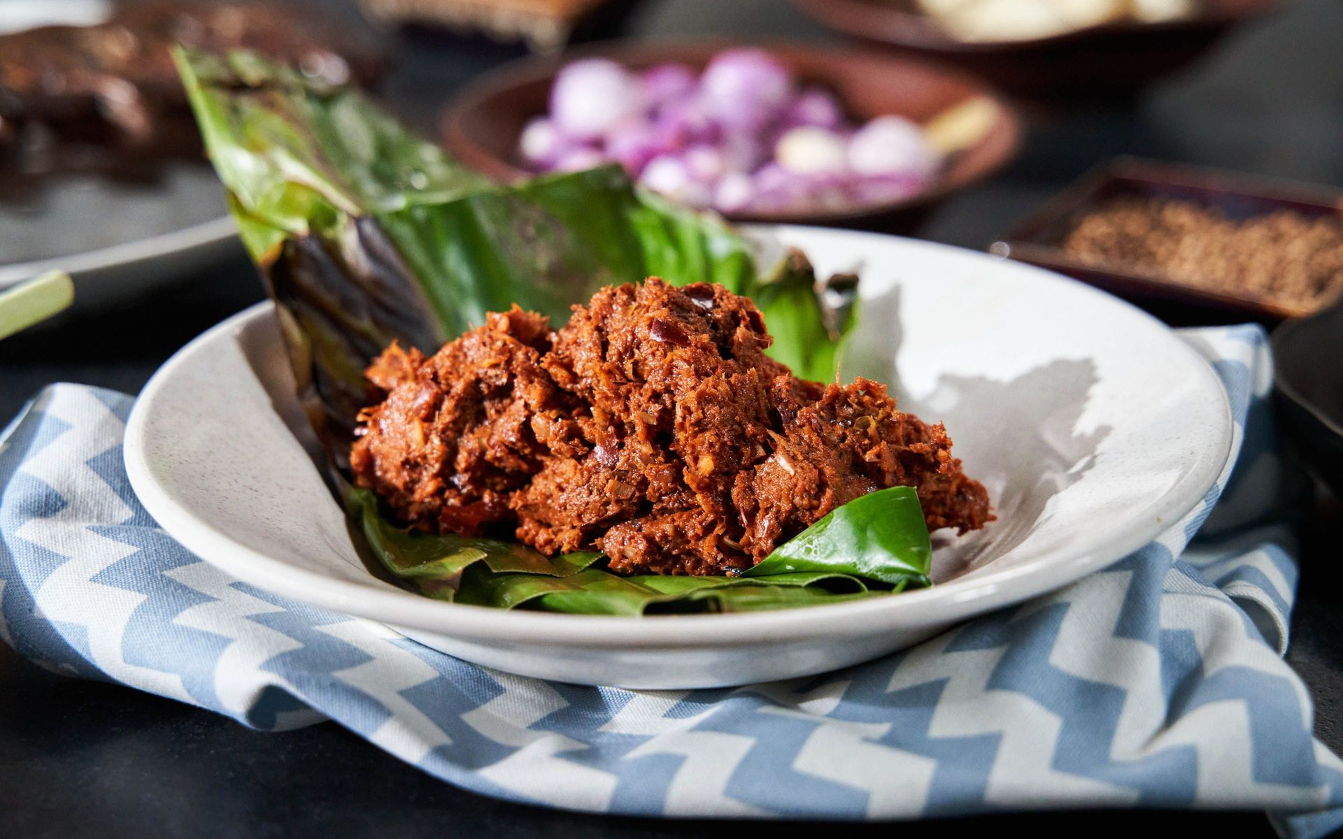 Spicy Thai curry paste on banana leaf