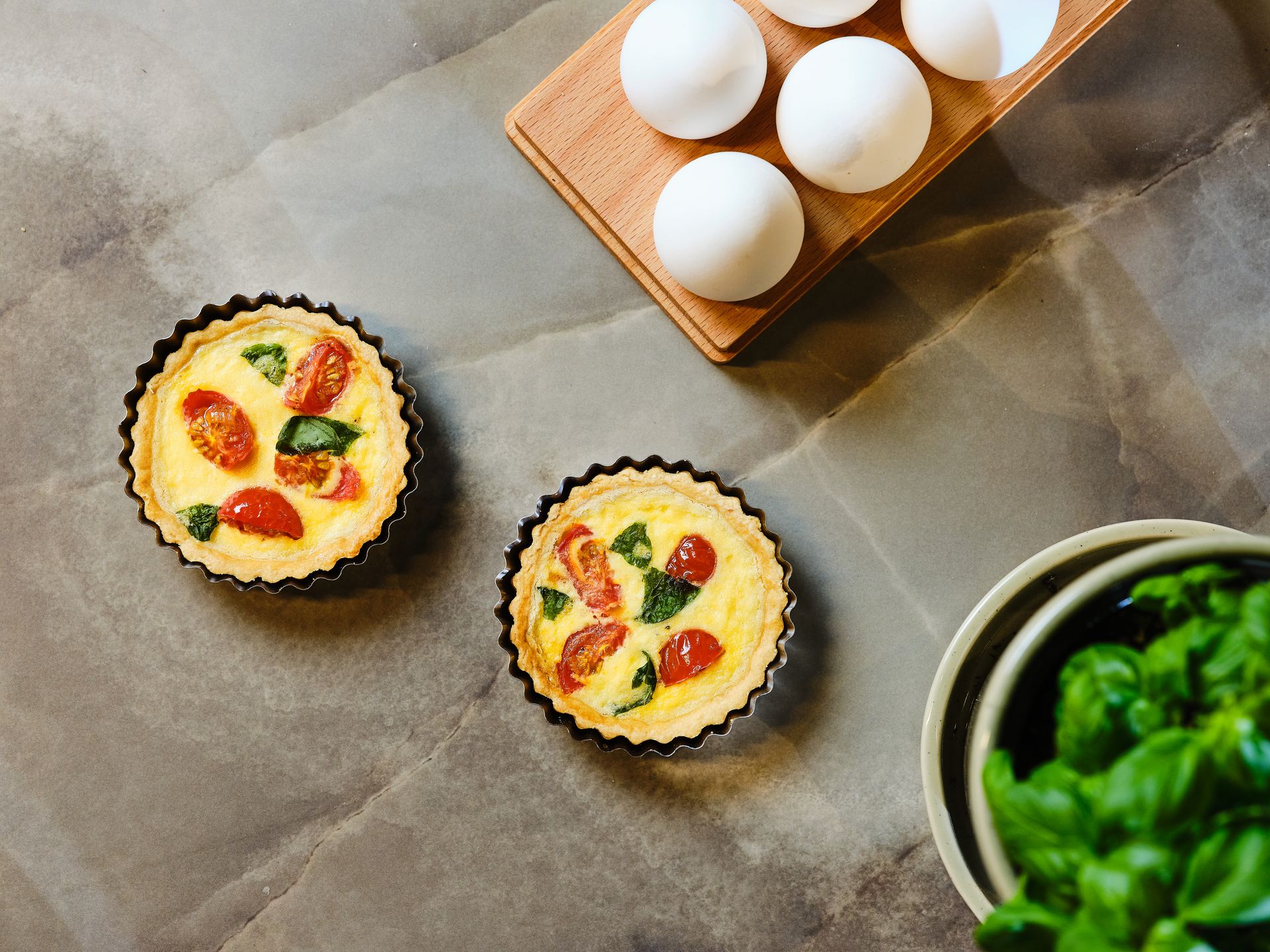 Cherry Tomato and Basil Quiche